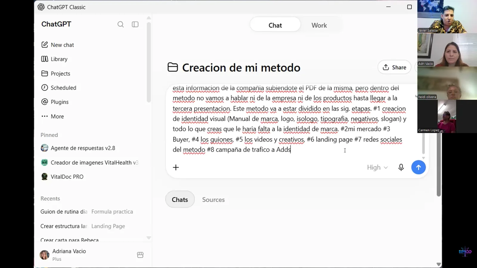 Participantes durante una clase en vivo de ÉPICO