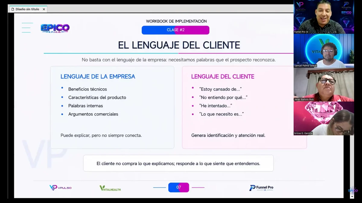 Material de trabajo y participantes durante sesión de ÉPICO